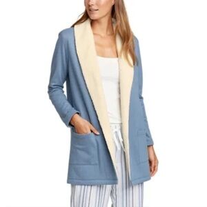 Eddie Bauer Blue and Cream Open Front Cardigan
